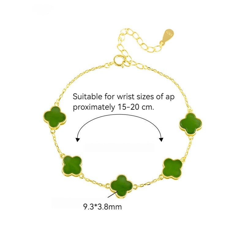 Natural Burmese Green Jade Four-Leaf Clover Bracelet, S925 Silver Jewelry jade BMjade