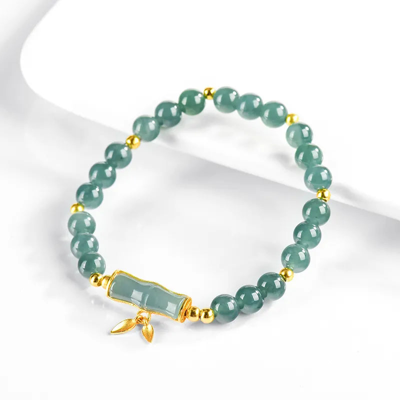 Blue Jadeite Bamboo Segment S925 Silver Stretch Bracelet for Women jade BMjade