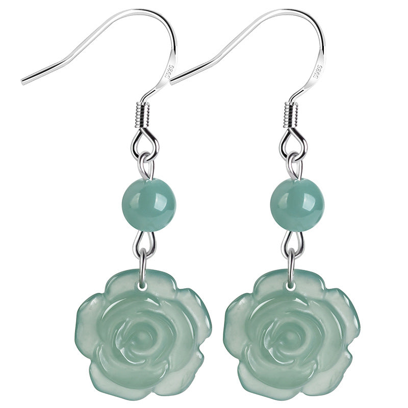 S925 Blue Jadeite Rose Stud Earrings – Natural Handcrafted Jewelry jade BMjade Lake Blue