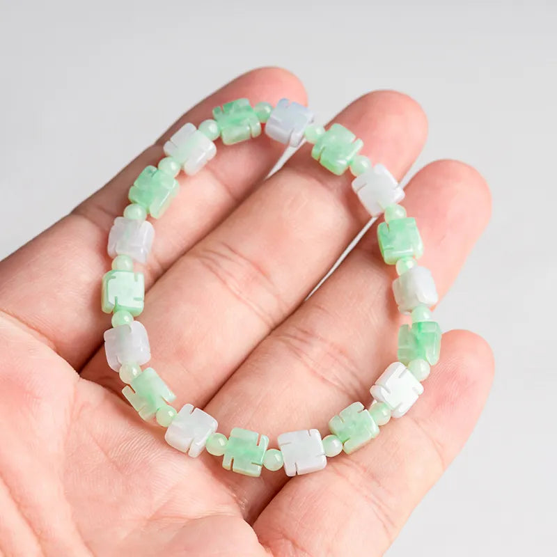 Natural Burmese Jade ‘Swastika’ Good Fortune Bracelet for Women jade BMjade