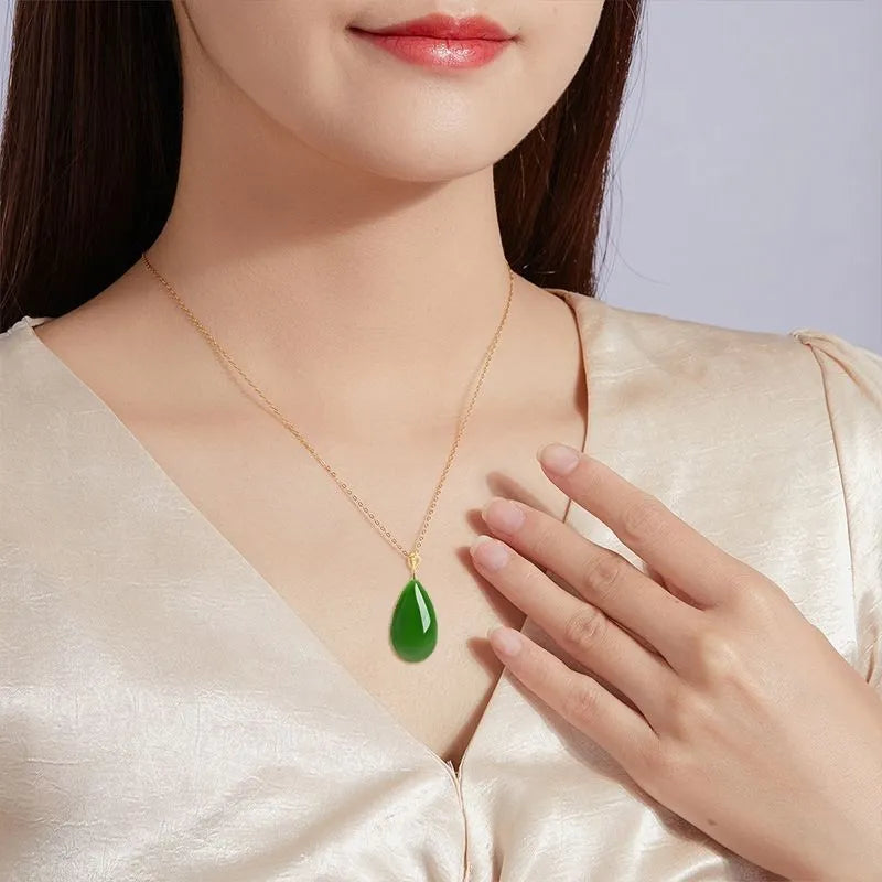 Real Burmese Green Jade Teardrop Necklace – 18K Gold Jewelry jade BMjade