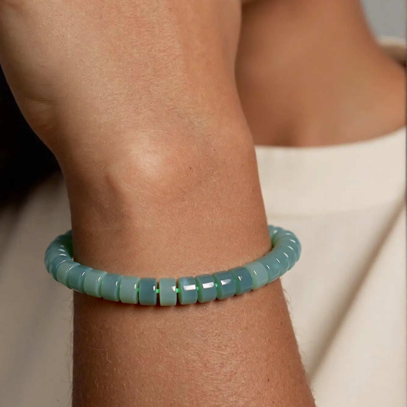 Natural Blue Jadeite Barrel Bead Stretch Bracelet for Women jade BMjade