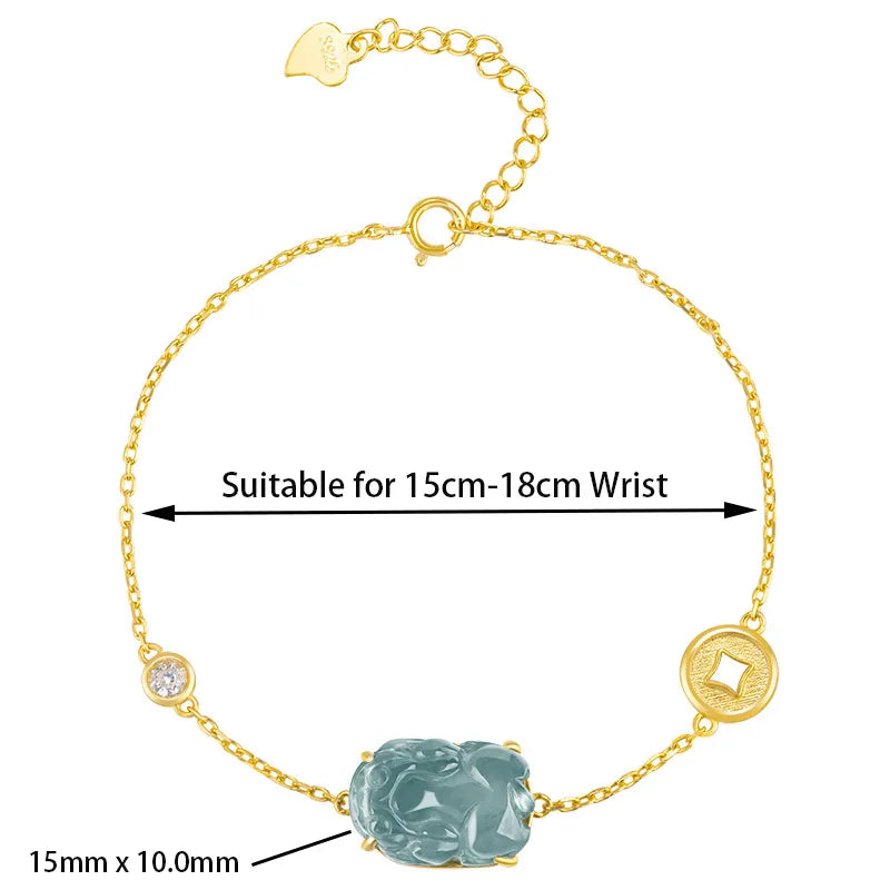Hand-Carved Blue Jadeite Pixiu Women Bracelet – S925 Silver jade BMjade