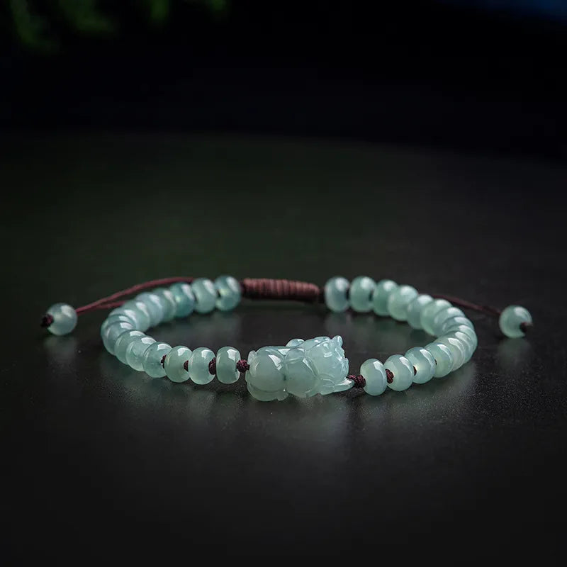 Natural Blue Jadeite Pixiu Abacus Beads Handmade Braided Bracelet jade BMjade