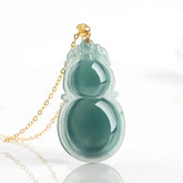 Jadeite Blue Gourd Pendant Necklace for Women – 18K Gold, Natural Jade jade BMjade