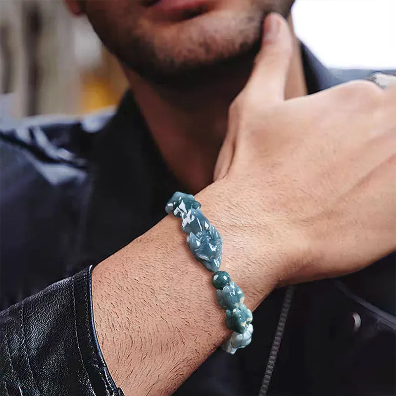 Natural Blue Jadeite Carved Dragon Bone Bracelet for Men jade BMjade