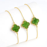 Natural Burmese Green Jade Four-Leaf Clover Bracelet, S925 Silver Lucky Jewelry jade BMjade