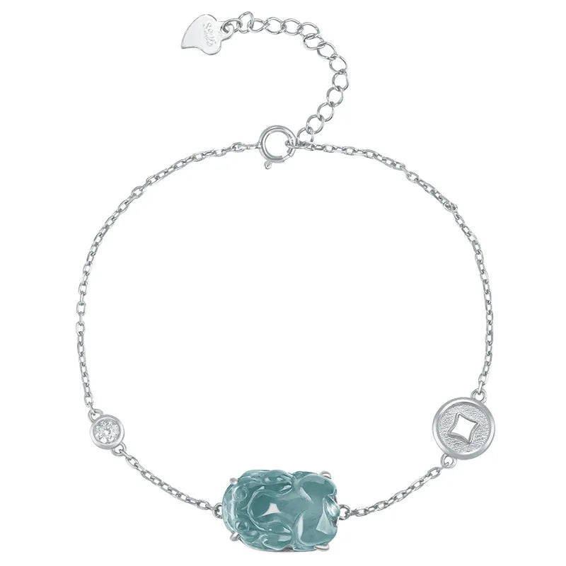 Hand-Carved Blue Jadeite Pixiu Women Bracelet – S925 Silver jade BMjade Silver