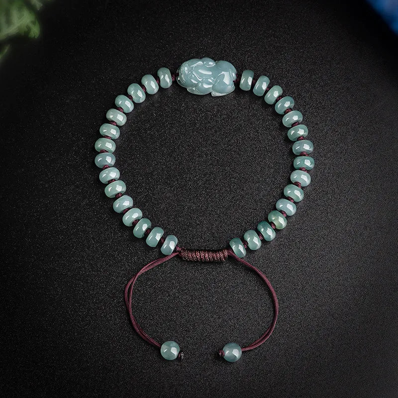 Natural Blue Jadeite Pixiu Abacus Beads Handmade Braided Bracelet jade BMjade