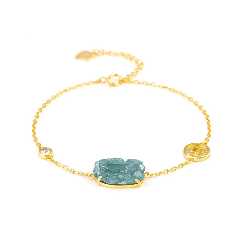 Hand-Carved Blue Jadeite Pixiu Women Bracelet – S925 Silver jade BMjade