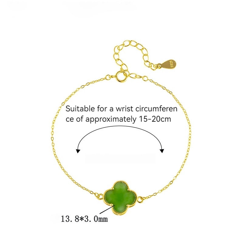 Natural Burmese Green Jade Four-Leaf Clover Bracelet, S925 Silver Lucky Jewelry jade BMjade
