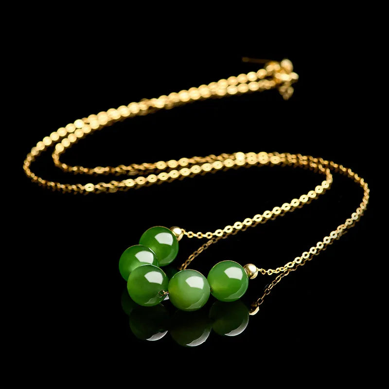 Green Jade 8mm Beaded Pendant Collar Necklace – S925 Silver, Natural Jade jade BMjade