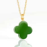 Real Burmese Green Jade Four-Leaf Clover Pendant Necklace – 925 Silver Chain 46CM, 18K Gold Clasp jade BMjade