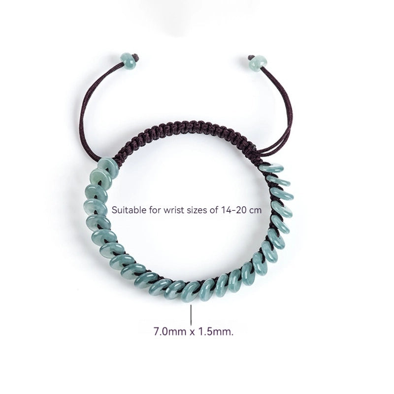 Handwoven Natural Blue Jadeite Peace Buckle Bracelet for Women jade BMjade