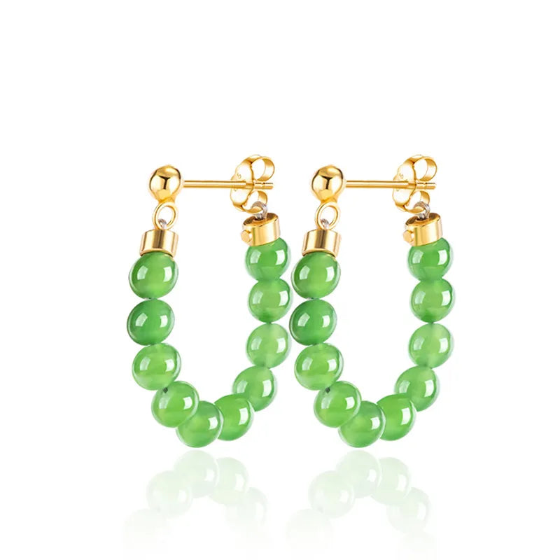 Real Burmese Green Jade Bead Chain Earrings – S925 Silver Jewelry jade BMjade
