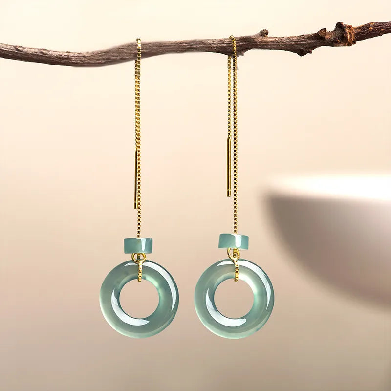 Sterling Silver Donut Threader Earrings with Natural Jadeite – S925 Handmade Jewelry jade BMjade