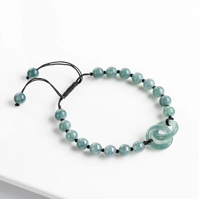Natural Jadeite Double Ring Handmade Braided Bracelet for Women jade BMjade
