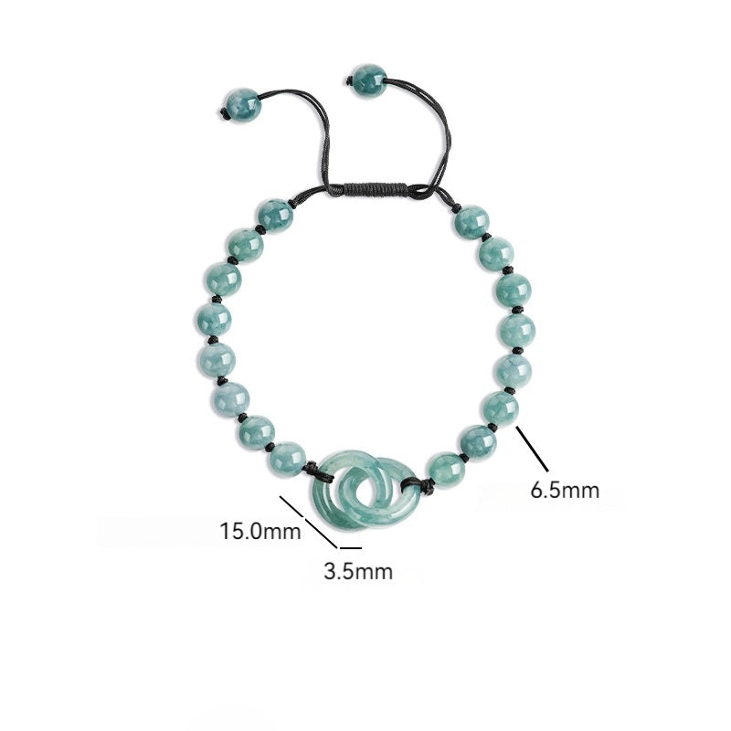 Natural Jadeite Double Ring Handmade Braided Bracelet for Women jade BMjade