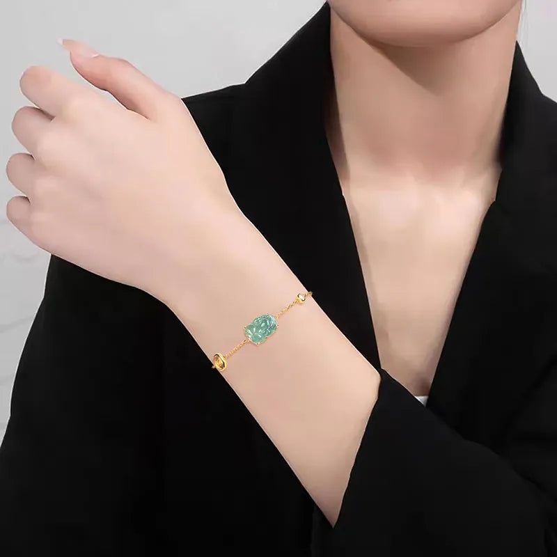 Hand-Carved Blue Jadeite Pixiu Women Bracelet – S925 Silver jade BMjade