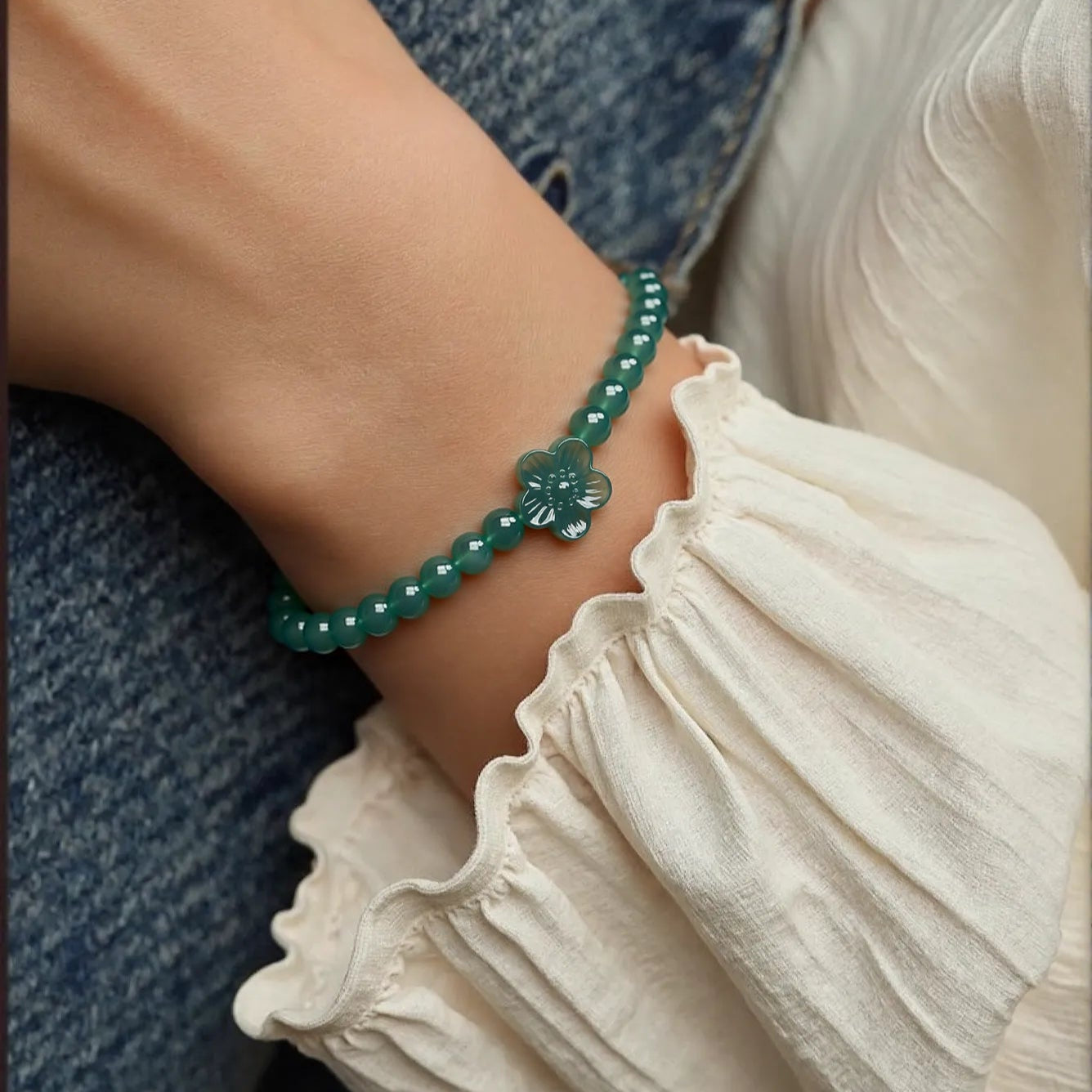 Natural Blue Jade Hand-Carved Peach Blossom Bracelet – Lucky Jade Jewelry for Women jade BMjade