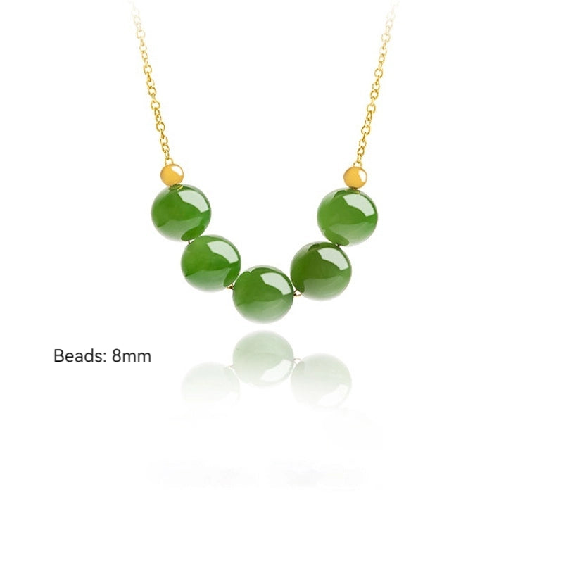 Green Jade 8mm Beaded Pendant Collar Necklace – S925 Silver, Natural Jade jade BMjade