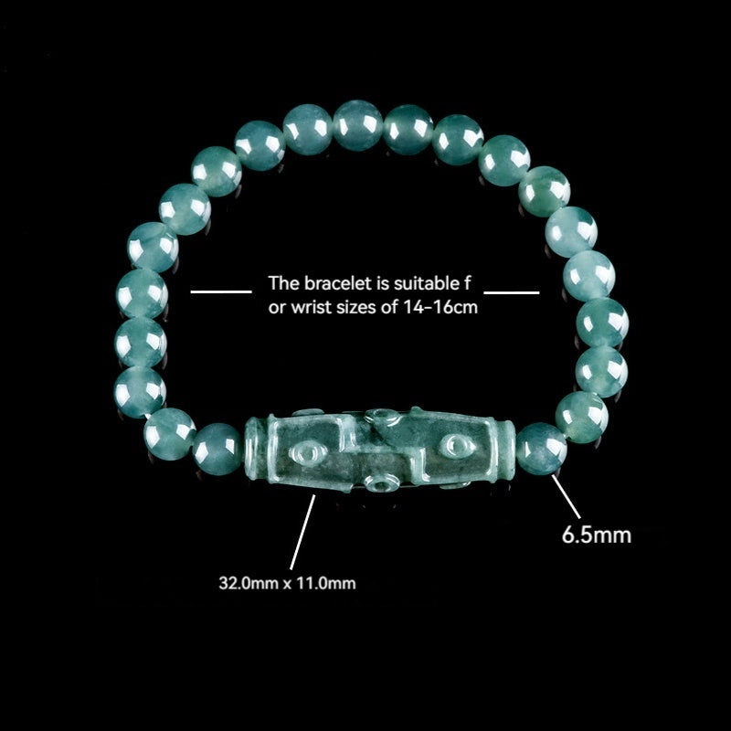 Blue Jadeite Carved Nine-Eyed Dzi Bead Bracelet for Women jade BMjade