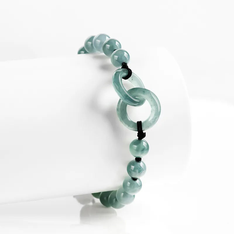 Natural Jadeite Double Ring Handmade Braided Bracelet for Women jade BMjade