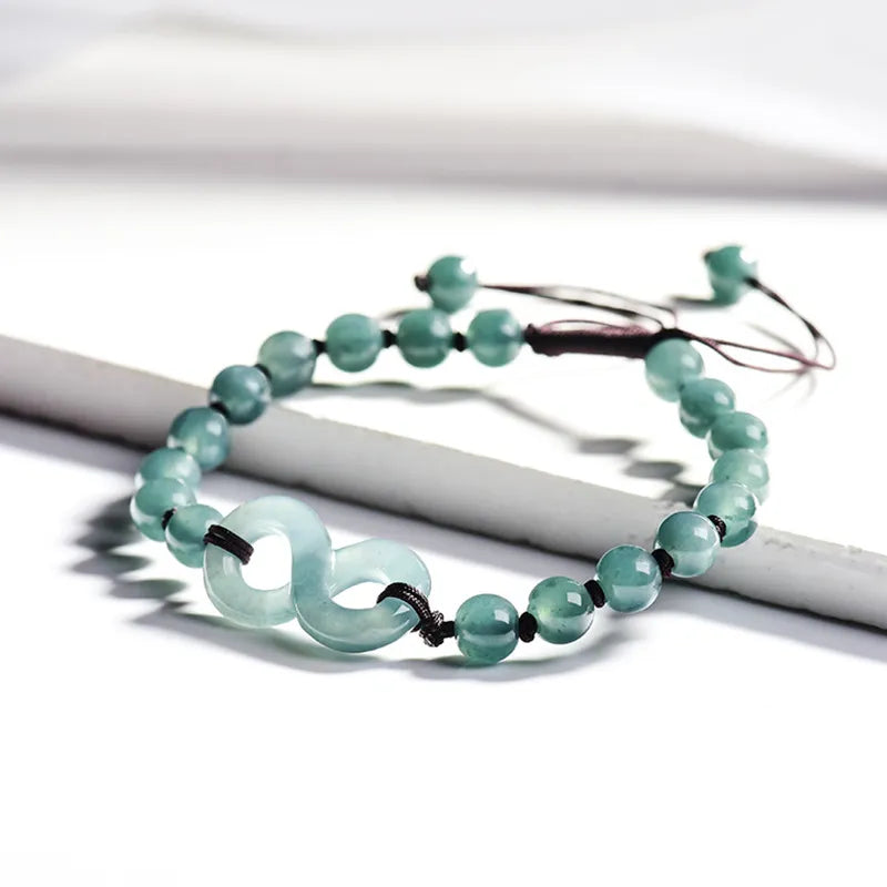 Natural Blue Jadeite Handmade Infinity Symbol Braided Bracelet jade BMjade