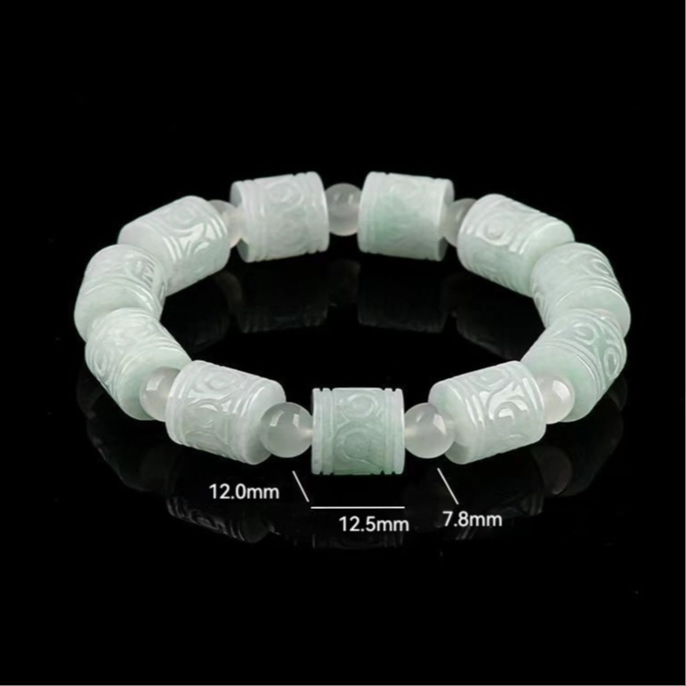 Natural Burmese Jade Carved Barrel Bead Bracelet – Unisex jade BMjade