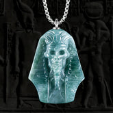 Natural Hand-Carved BlueJadeite 3D Egyptian Pharaoh Necklace for Men BMjade