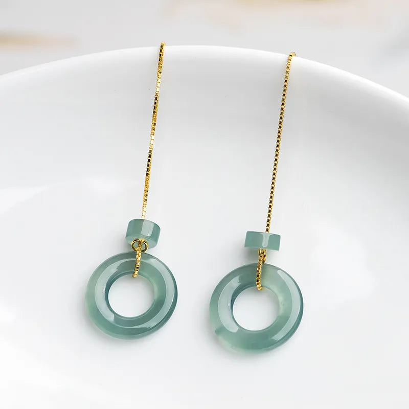 Sterling Silver Donut Threader Earrings with Natural Jadeite – S925 Handmade Jewelry jade BMjade