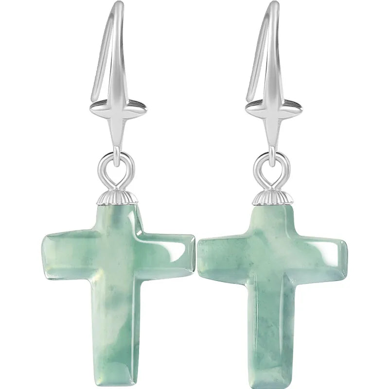 Natural S925 Blue Jadeite Cross Earrings – Sterling Silver Jewelry jade BMjade