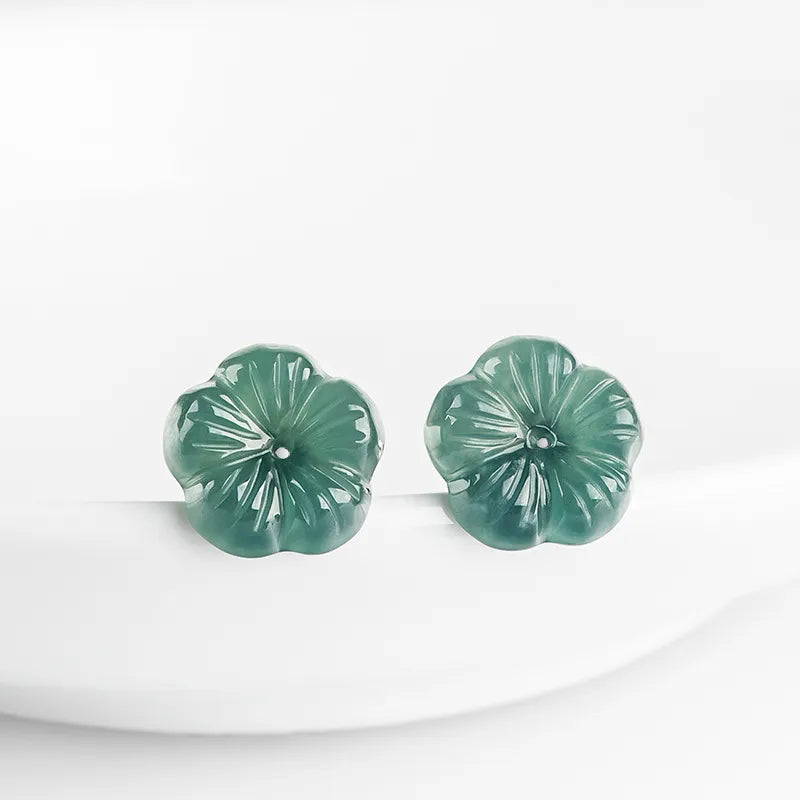 S925 Jadeite Plum Blossom Stud Earrings – Natural Blue Water Jadeite Jewelry jade BMjade