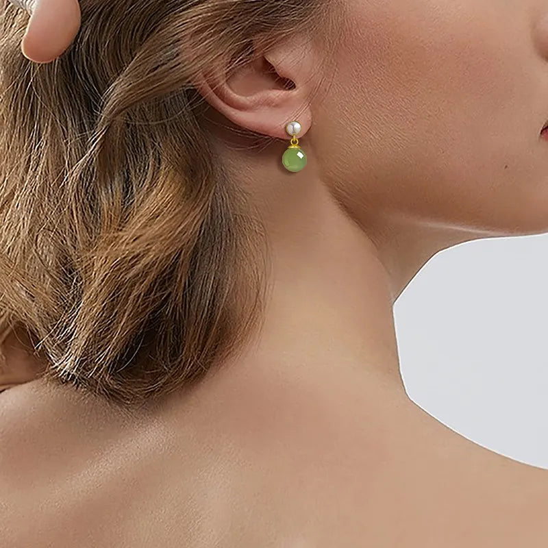 Premium Burmese Jadeite Round Bead Drop Earrings for Women jade BMjade
