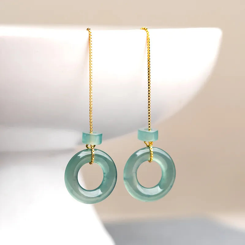 Sterling Silver Donut Threader Earrings with Natural Jadeite – S925 Handmade Jewelry jade BMjade