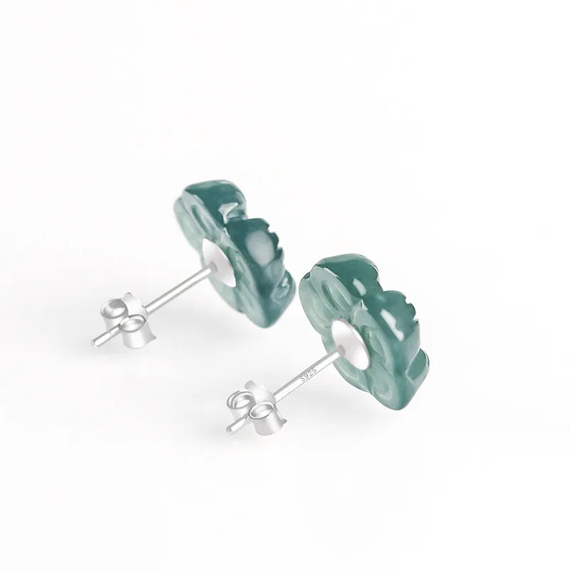 S925 Jadeite Plum Blossom Stud Earrings – Natural Blue Water Jadeite Jewelry jade BMjade