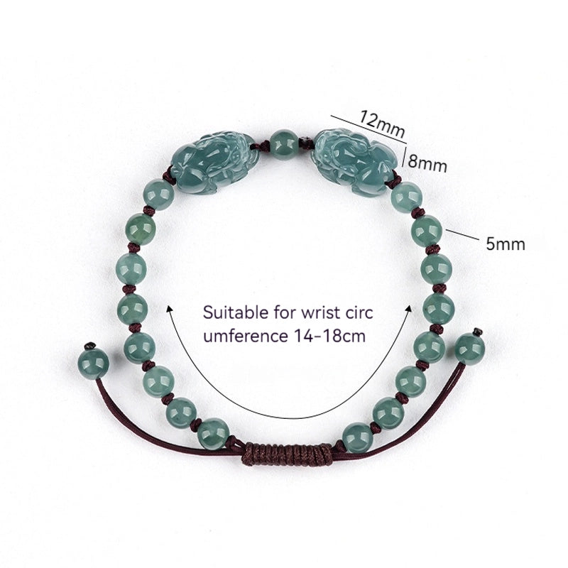 Natural Blue Jade Feng Shui Pixiu Handmade Braided Bracelet | Lucky Wealth Protection jade BMjade