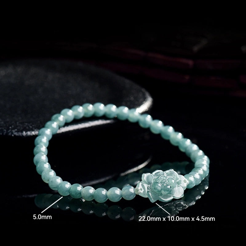 Natural Jadeite Hand-Carved Lotus Beaded Stretch Bracelet jade BMjade