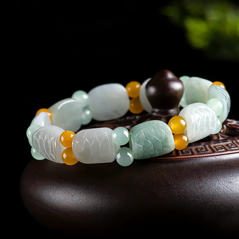 Natural Burmese Jade Carved Turtle Pattern Stretch Bracelet jade BMjade
