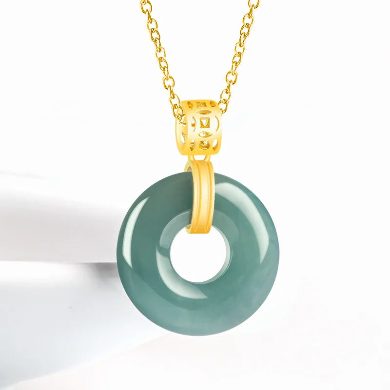 Natural Blue Jadeite Peace Circle Pendant Necklace, S925 Silver 46CM Chain jade BMjade