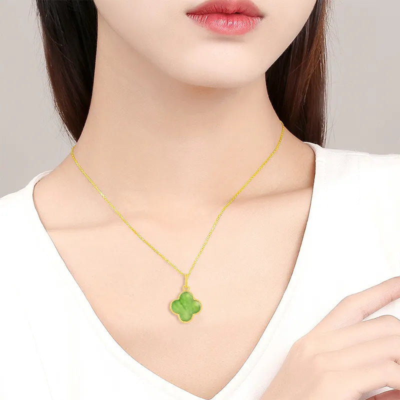 Natural Green Jade Four-Leaf Clover Lucky Pendant Necklace – Good Fortune Jewelry jade BMjade