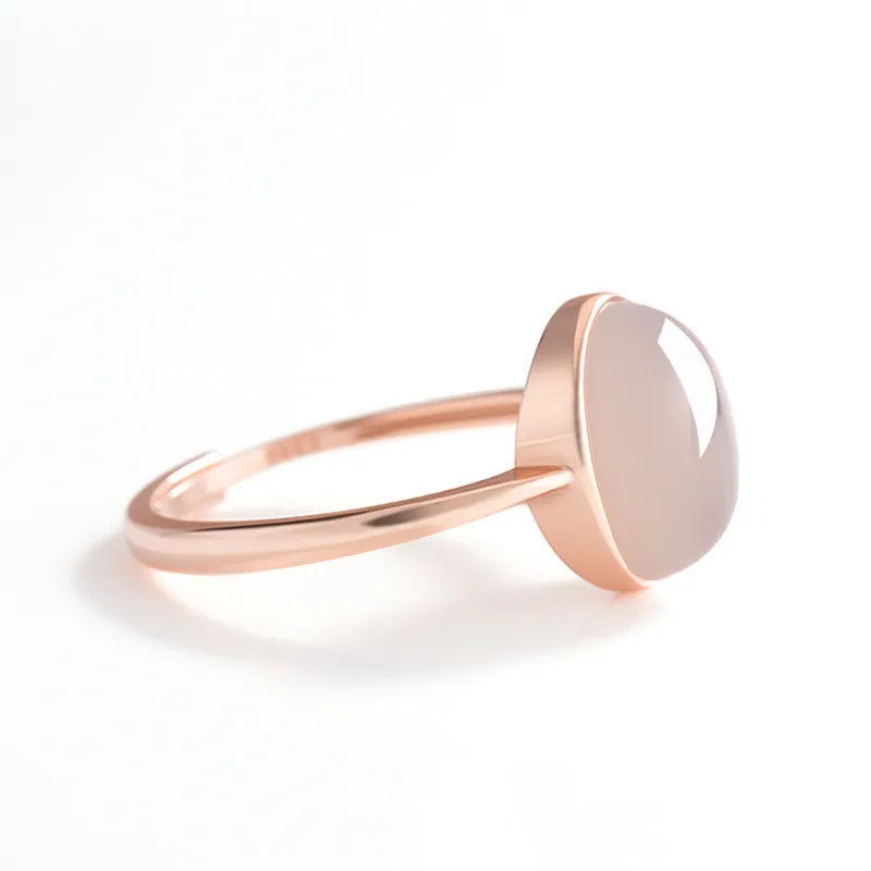 Natural Smoky Purple Jade Cabochon Adjustable Ring for Women – S925 Silver Rose Gold Plated jade BMjade
