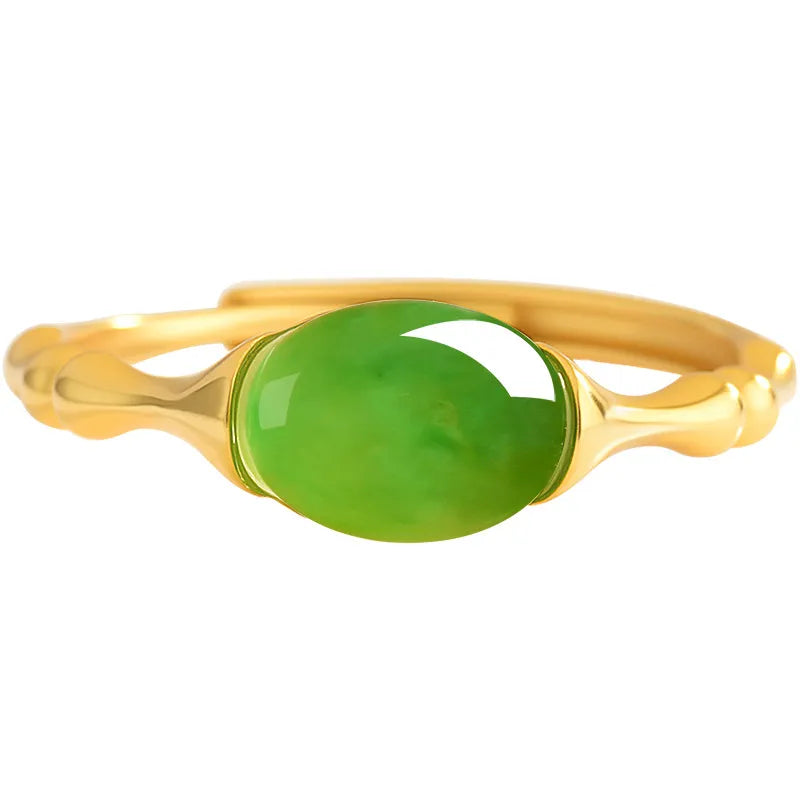 Natural Burmese Green Jade Bamboo Adjustable Ring, Handmade Lucky Jewelry jade BMjade