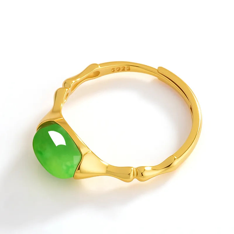 Natural Burmese Green Jade Bamboo Adjustable Ring, Handmade Lucky Jewelry jade BMjade