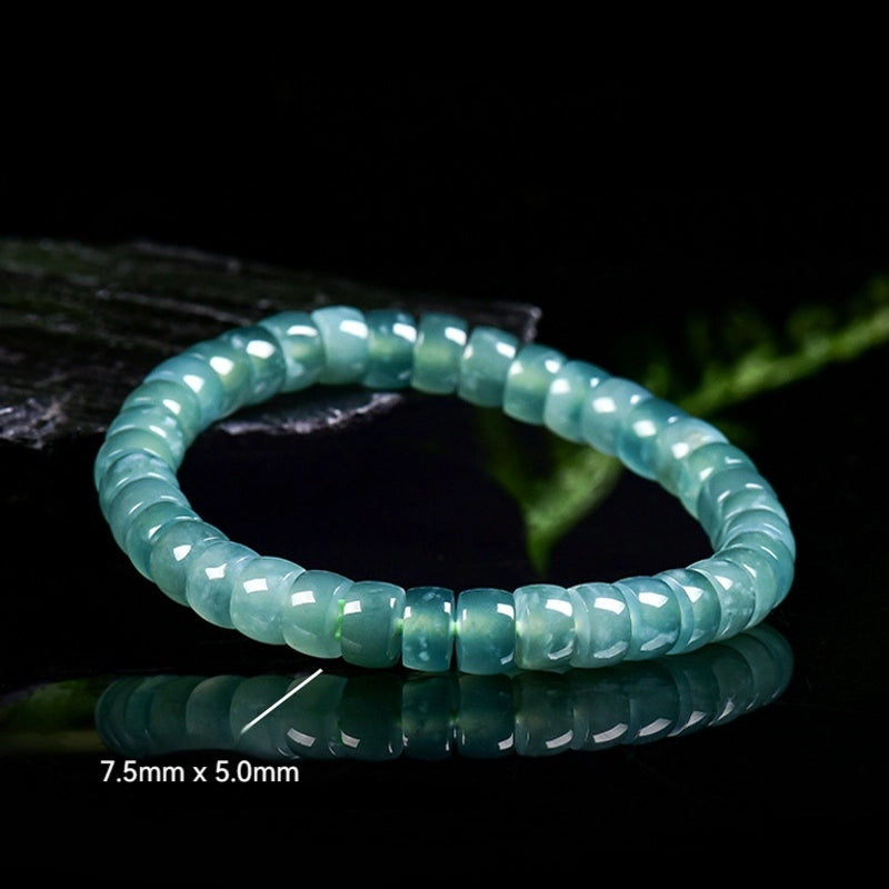 Natural Blue Jadeite Barrel Bead Stretch Bracelet for Women jade BMjade