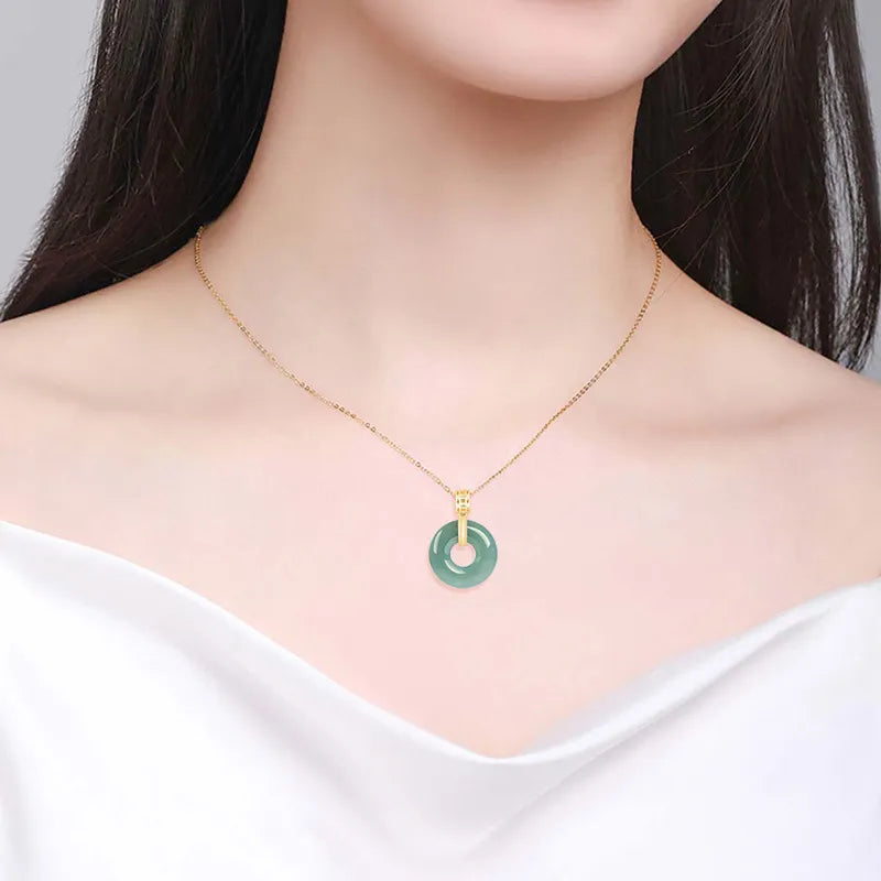 Natural Blue Jadeite Peace Circle Pendant Necklace, S925 Silver 46CM Chain jade BMjade