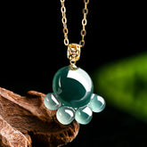 Real Blue Jadeite Cat Paw Pendant Necklace – 925 Silver Chain 46CM, 18K Gold Clasp jade BMjade