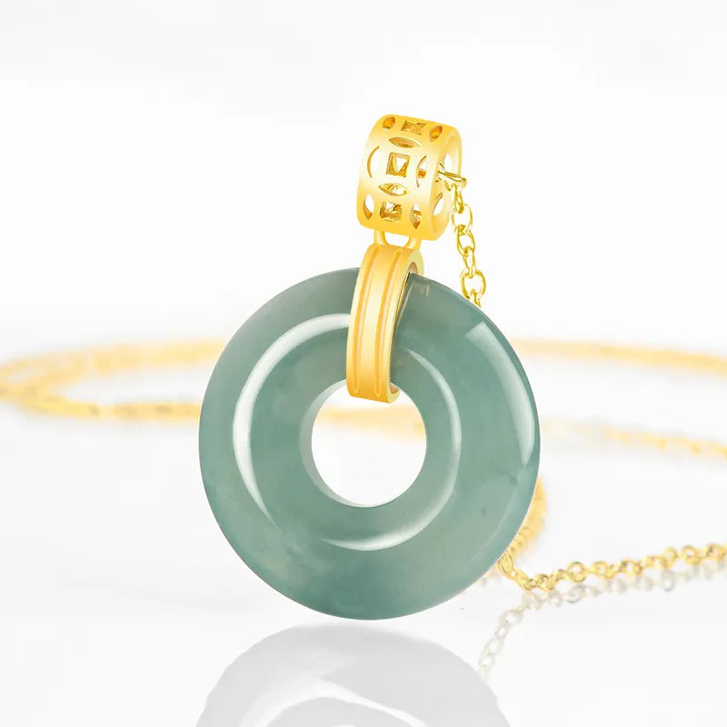 Natural Blue Jadeite Peace Circle Pendant Necklace, S925 Silver 46CM Chain jade BMjade