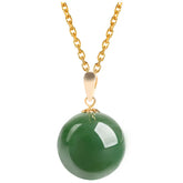 Burmese Green Jade Round Bead Pendant Necklace – 18K Gold Jewelry jade BMjade