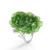 Hand-Carved Natural Burmese Green Jade Lotus Adjustable Ring for Women – S925 Silver jade BMjade